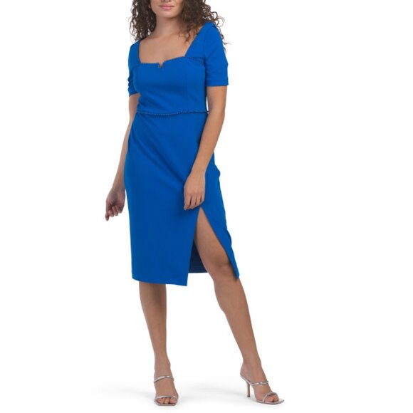 AIDAN BY ADRIANNA PAPELL Cobalt Short Sleeve Beaded Waist Cocktail Dress - Picture 1 of 2